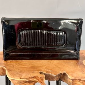Vintage 1960s Black Vinyl Clutch/ Shiny